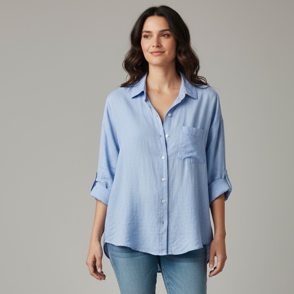 Reitman’s Long Sleeve Linen Blend Light Blue Button Down Shirt